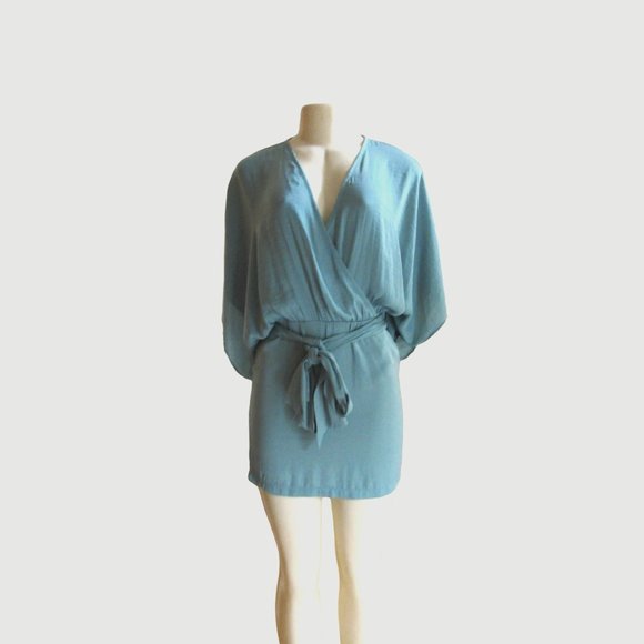 Urban Outfitters Dresses & Skirts - Urban Outfitters Serene Satin Blue/Green Color Dolman Wrap Dress in Sz XS